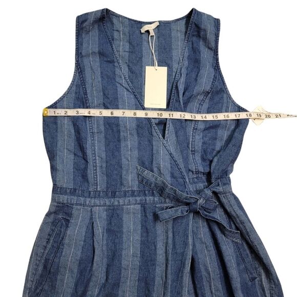 JOIE Xenia Cropped Striped Linen And Cotton-blend Wrap Jumpsuit In Ocean - Picture 10 of 14